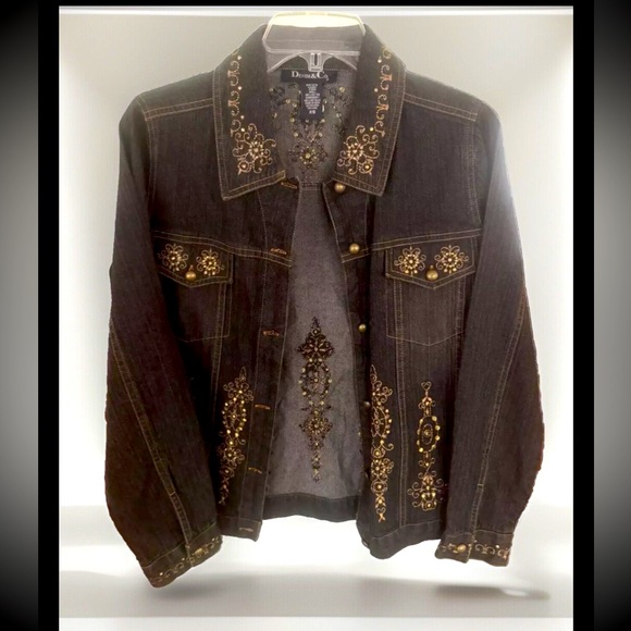 ⚜️DENIM & CO⚜️ 2 POCKET EMBROIDERED STUDDED ROCKABILLY WESTERN JEAN JACKET NWOT✨ - Picture 7 of 11